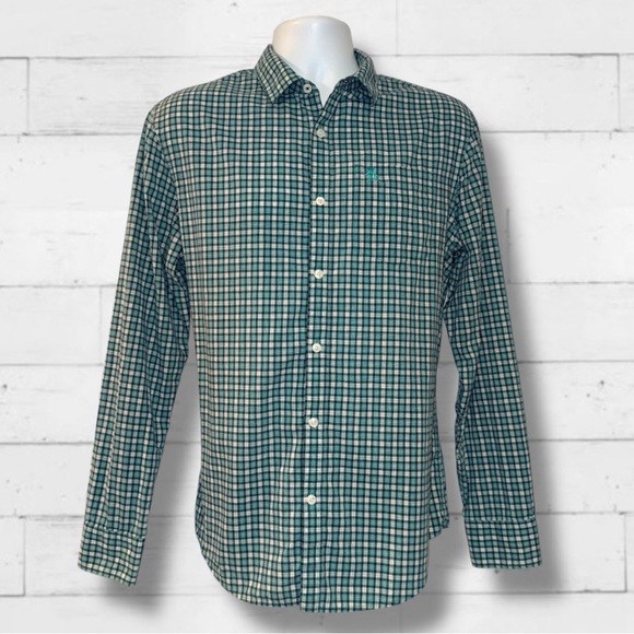 Original Penguin Men’s Classic Plaid Button-Down Shirt Green Blue Check Size M - Picture 1 of 11